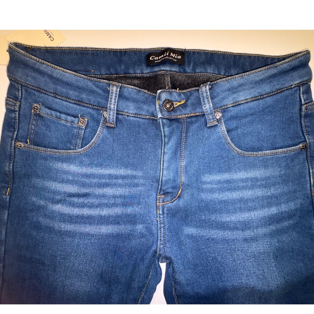Camii Mia Women Fleece Lined Jeans Medium Wash Blue Thermal Slim Denim 32 X 30